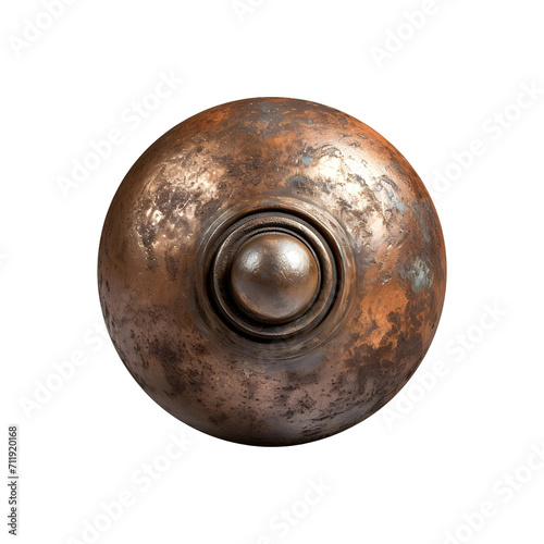 Old metal door handle or rusty knob isolated on transparent and white background