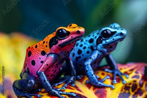 poison dart frogs sitting together 
