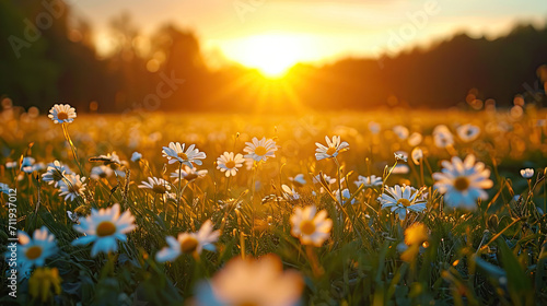 field of flowers at sun set 