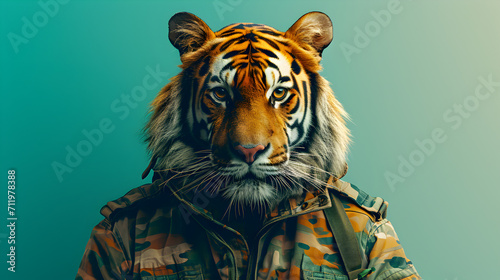 Tiger in Camouflage Jacket