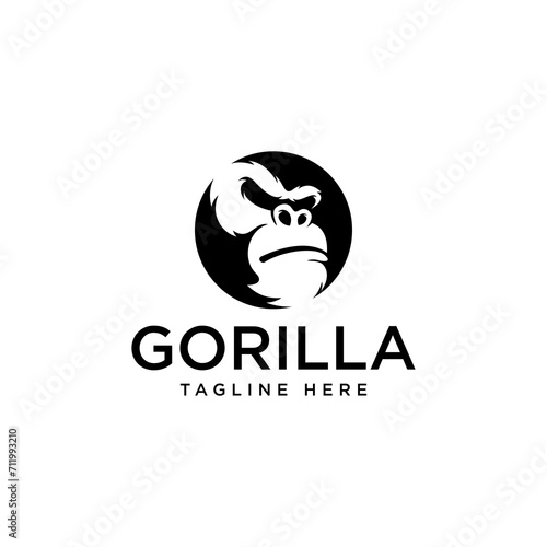 negative space angry gorilla head logo template vector. gorilla head logo emblem. gorilla vector logo template. ape logo template