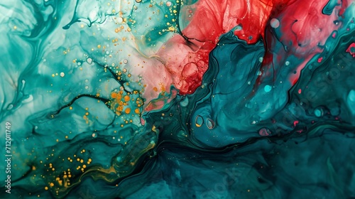 Abstract watercolor paint background by deep teal color red and green with liquid fluid texture for backdrop.