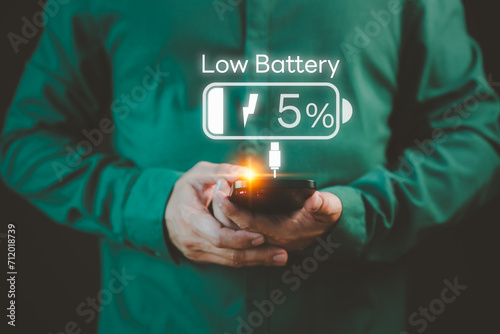 Smartphone out of battery. Concept of Technology and daily life. Man is angry and frustrated when he learns that his mobile phone's battery is dead and did not bring the charger adapter or power bank.