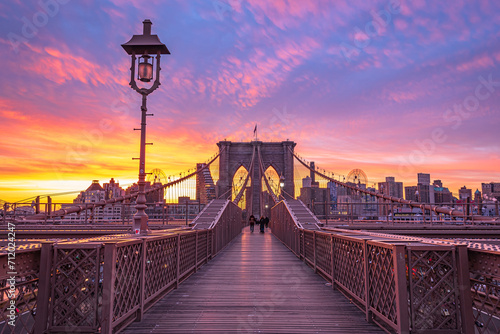 Brooklyn Bridge in New York City at sunrise