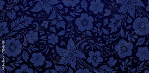 seamless floral pattern with flowers leaves wallpapers dark blue backgrounds for Fashionable modern wallpaper or textiles, book covers, Digital interfaces, graphic print designs template materials