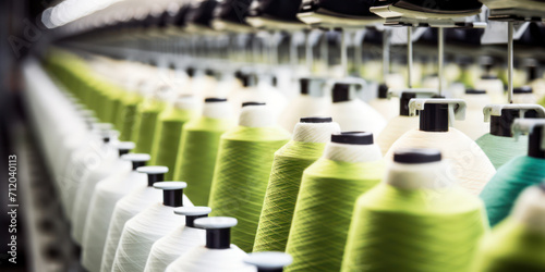 Textile Thread Factory: Industrial Sewing of Cotton Clothes in Colorful Background