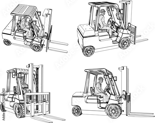 Vector sketch illustration of heavy lifting equipment design