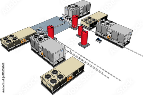 Vector sketch illustration of large factory chiller machine design