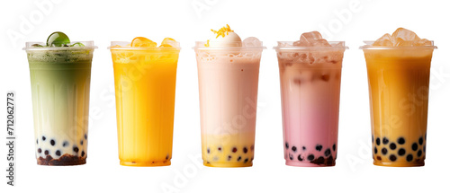 selection of tapioca bubble tea on transparent background
