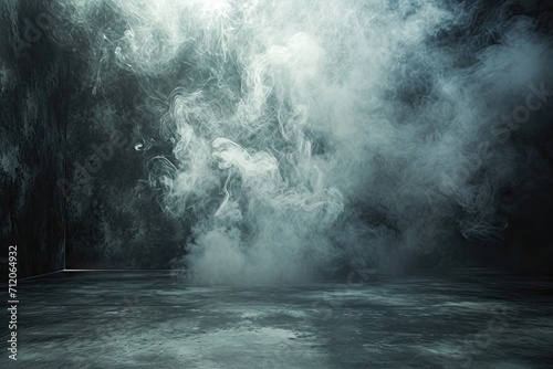 Abstract white smoke and fog on dark concrete background modern artistic concept with light and shadow creating mysterious smoky in empty room for futuristic studio designs and creative backdrops
