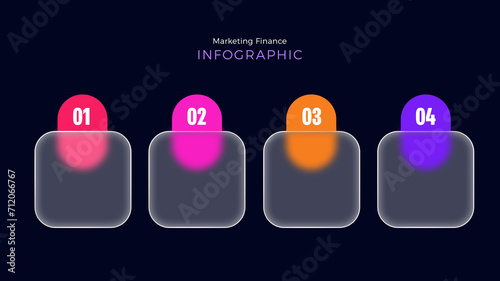 Business timeline chart template. Infographic 4 steps. Glass morphism effect. Marketing finance infographic style. Transparent frosted acrylic bank cards.