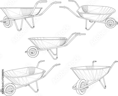 Vector sketch illustration of the design of a wheelbarrow carrying construction materials