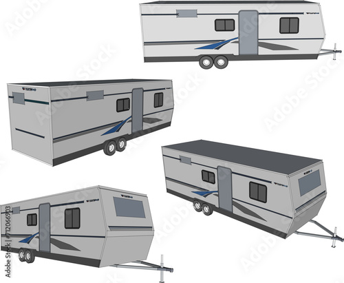 Vector sketch illustration of the design of an adventure car caravan
