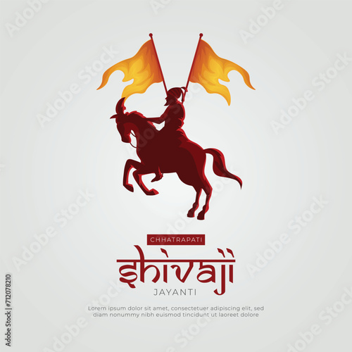 Happy Chhatrapati Shivaji Maharaj Jayanti Greeting Card and Post Design. Shivaji Jayanti with Maratha Flag and Horse Vector Illustration