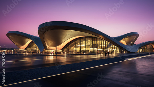 A sleek space-age airport terminal in Doha bustling