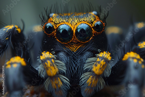An artistic interpretation of the multiple eyes of a spider in a nocturnal setting.