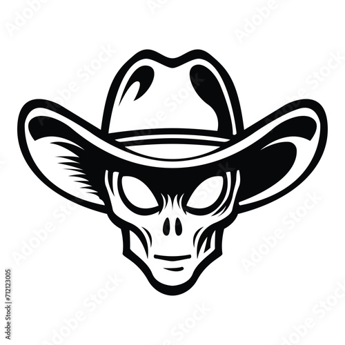 alien wearing cowboy hat iconic logo vector illustration.