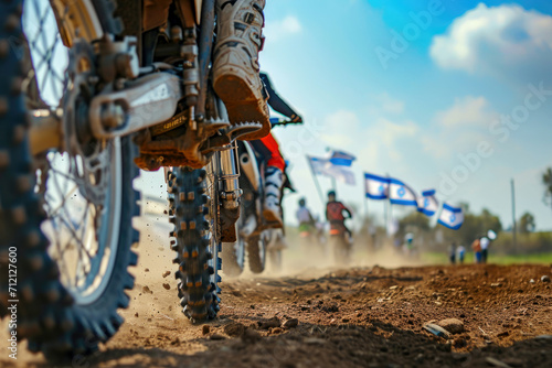 Motocross rider riding on dirt track closeup tyre Generative AI