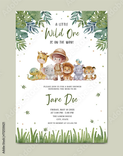 baby shower invitation safari theme watercolor template background