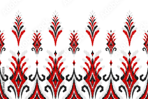 Motif border ethnic Ikat art. Seamless pattern traditional. Aztec ornament print. Design for background, illustration, fabric, clothing, rug, textile, batik, embroidery.