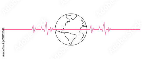 Earth and Heartbeat .Line art Illustration Vector eps 10
