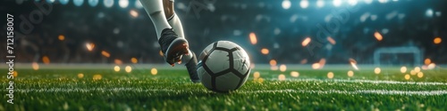 Soccer stadium with professional soccer player kicking dribbling the soccer ball. Generative AI