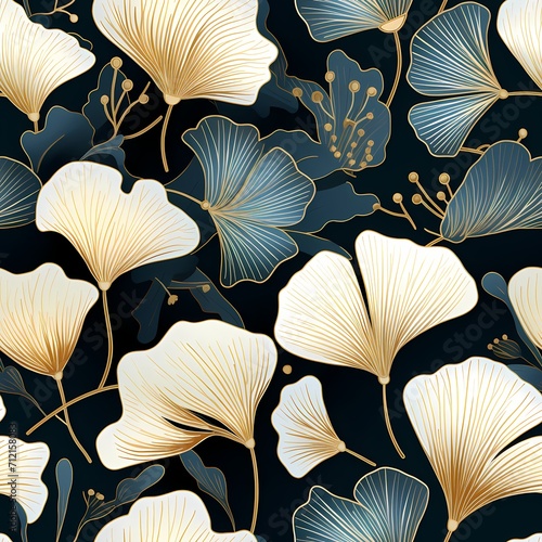 luxury style gingko leaves illustration seamless pattern