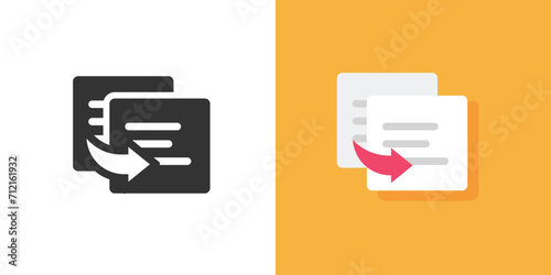 Duplicate document file icon symbol vector graphic flat pictogram glyph illustration set, copy paste text doc simple silhouette shape button image clipart