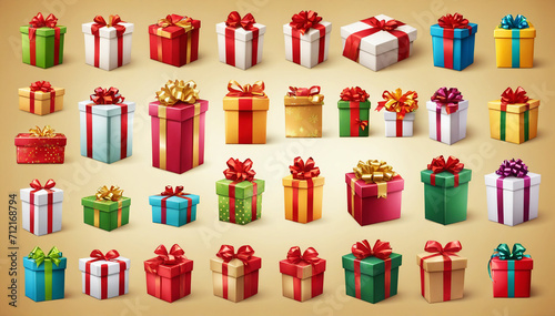 Gift box vector cartoon set icon. Illustration of isolated cartoon icon gift box with ribbon. Vector illustration set christmas present.