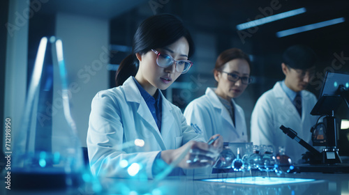 Two scientist or medical technician working having