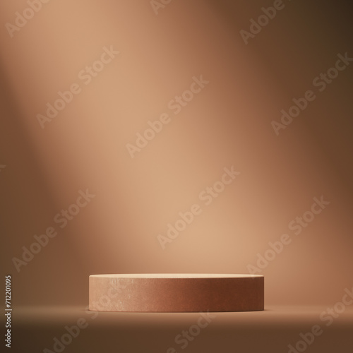 Brown natural podium product display platform 3d background abstract shadow light concept on cosmetic scene presentation stage mockup or empty beige stone pedestal beauty advertising stand backdrop.