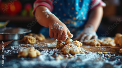 A child makes a cookie. Selective focus. Generative AI,