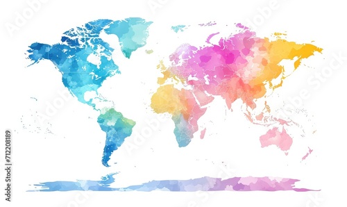 Flat world map Bright pastel colors