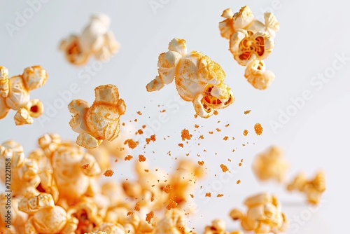 Cheesy popcorn falls on a white background