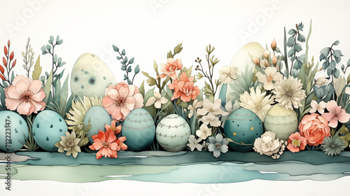 Easter charm a serene sunrise, playful bunny, or intricate still life. Adorned with pastels, blossoms, and eggs, it captures the essence of family, tradition, and spring's beauty, generative AI