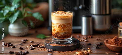 cappuccino coffee drink on wooden tabletop