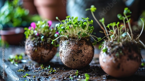 Microgreens in the eggshells, spring and easter concept. ai generated