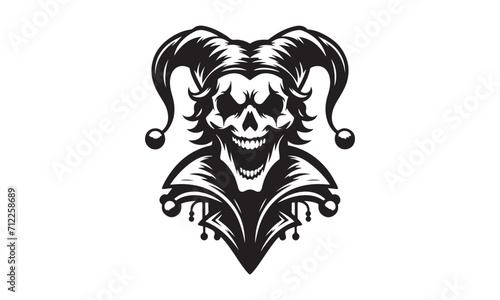 mascot joker skull angry laughing devil logo ,black and white joker head logo , joker mascot