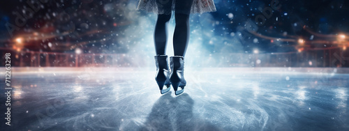 close-up of the girl's legs on the ice rink