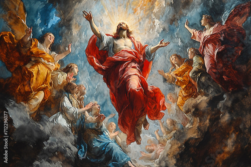 the ascension of jesus christ, watercolor painting,
