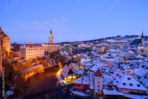 Cesky krumlov, castle, mansion, history, architecture, houses, river, vltava, city, czech republic, rooftops, blue sky, sunset, night