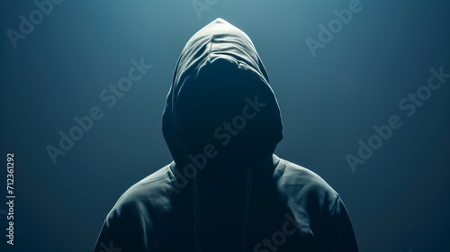 Mysterious Backlight Silhouette of a Hooded Man in a Gray Studio