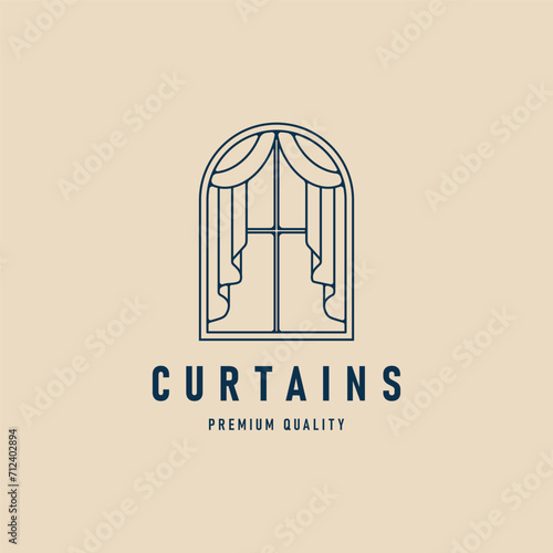 curtain window logo line art minimalist vector illustration design template