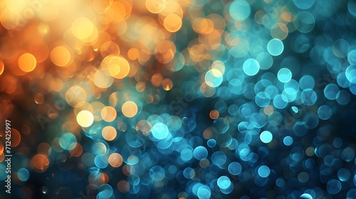 Decoration bokeh glitters background, abstract shiny Backdrop with circles,modern design overlay with sparkling glimmers. Blue and golden backdrop glittering sparks with blur effect