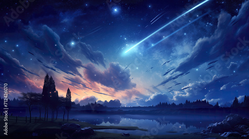 beautiful anime manga inspired realistic shooting star on the sky