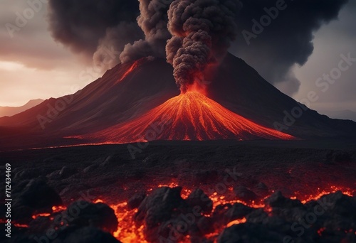 A volcano and a lava Volcano eruption concept background