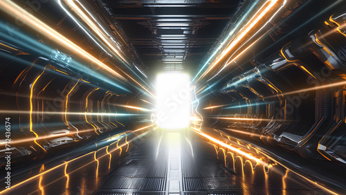 Abstract speed movement lines in tunnel .The door light line moves at a rapid speed through