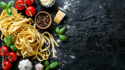 Ingredients for making Italian pasta. selective focus. Generative AI,