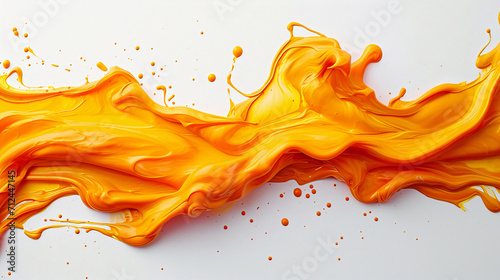 Orange wave, acrylic paint flow on a white background. Generative AI