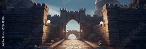 Entrance to the kingdom, or gated city. Medieval gate or checkpoint. Hand edited generative